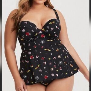 Torrid? Underwire Peplum Nautical Tattoo Swimsuit NO TAGS MEASUREMENTS IN PHOTOS
